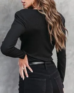 LUSH-001 Karmita Ribbed Plunge Bodysuit - Black - FINAL SALE -clothes Sales MaxineGoldBuckleleatherBelt black5