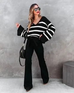 ENTR-001 Maxwell Striped Knit Pullover Sweater - Black - FINAL SALE