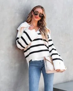 Maxwell Striped Knit Pullover Sweater - Beige - FINAL SALE