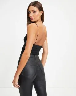 CHRY-001 Maya Ruched Bodysuit - Black - FINAL SALE -clothes Sales Maya Ruched Bodysuit Black 0136