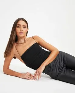 CHRY-001 Maya Ruched Bodysuit - Black - FINAL SALE