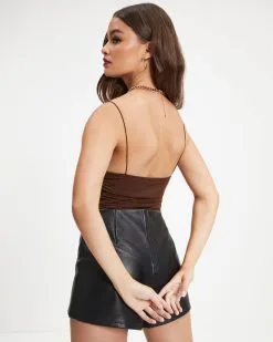CHRY-001 Maya Ruched Bodysuit - Chocolate - FINAL SALE -clothes Sales Maya Ruched Bodysuit Chocolate 0142