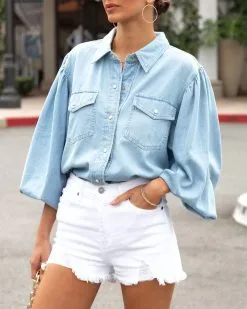 Maybella Denim Button Down Top - LAST CHANCE -clothes Sales MaybellaDenimButtonDownTop4