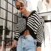 HYFV-001 Mind Games Checkered Striped Crop Cardigan - Black/White - FINAL SALE