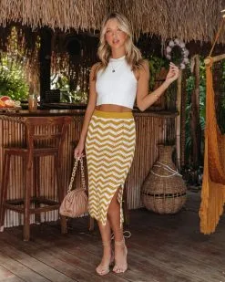 LUSH-001 Nissi Sheer Cotton Chevron Midi Skirt - Sunflower - FINAL SALE