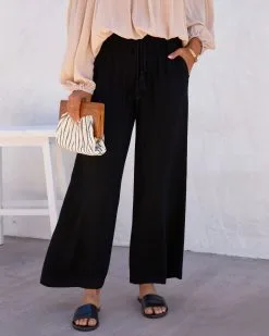 HEM-001 Moonlight Soul Pocketed Wide Leg Pants - Black - LAST CHANCE