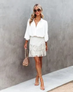 BLUE-001 Most Wanted Fringe Faux Leather Skirt - Bone - FINAL SALE -clothes Sales MostWantedFringeFauxLeatherSkirtBone104