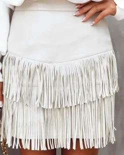 BLUE-001 Most Wanted Fringe Faux Leather Skirt - Bone - FINAL SALE -clothes Sales MostWantedFringeFauxLeatherSkirtBone24