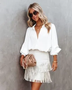 BLUE-001 Most Wanted Fringe Faux Leather Skirt - Bone - FINAL SALE -clothes Sales MostWantedFringeFauxLeatherSkirtBone90