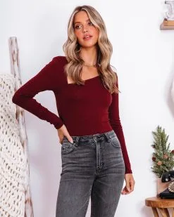 LUSH-001 My Own Muse Asymmetrical Neck Bodysuit - Chocolate - FINAL SALE