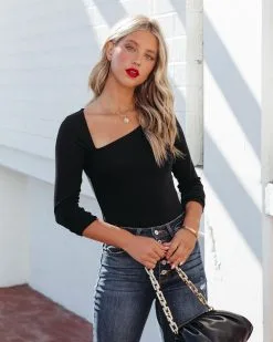 LUSH-001 My Own Muse Asymmetrical Neck Bodysuit - Black - FINAL SALE -clothes Sales MyOwnMuseAsymmetricalNeckBodysuitBlack135