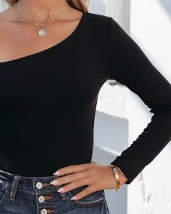 LUSH-001 My Own Muse Asymmetrical Neck Bodysuit - Black - FINAL SALE -clothes Sales MyOwnMuseAsymmetricalNeckBodysuitBlack88