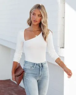 LUSH-001 My Own Muse Asymmetrical Neck Bodysuit - White - FINAL SALE -clothes Sales MyOwnMuseAsymmetricalNeckBodysuitWhite56