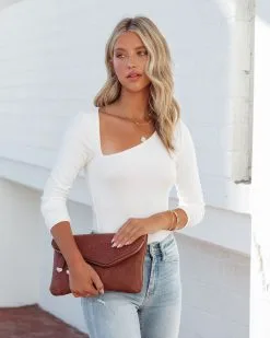 LUSH-001 My Own Muse Asymmetrical Neck Bodysuit - White - FINAL SALE