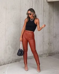 VERY-001 Tell Me About It Stud Faux Leather Split Hem Pants - Camel - FINAL SALE -clothes Sales Myproject 1 2022 09 23T191131.519