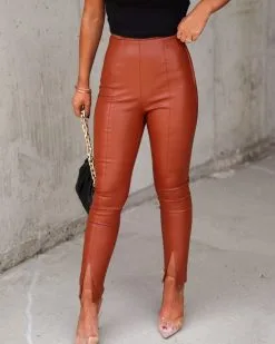 VERY-001 Tell Me About It Stud Faux Leather Split Hem Pants - Camel - FINAL SALE -clothes Sales Myproject 1 2022 09 23T191548.817