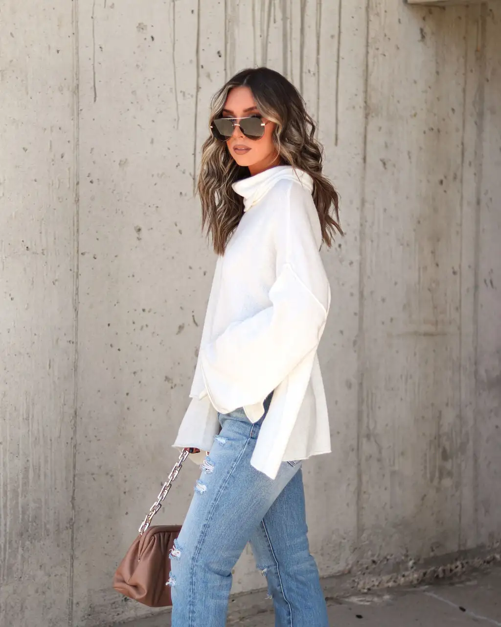 DRES-001 Unfinished Biz Knit Turtleneck Pullover Sweater - Cream - FINAL SALE 5 DRES-001 Unfinished Biz Knit Turtleneck Pullover Sweater - Cream - FINAL SALE - Image 5