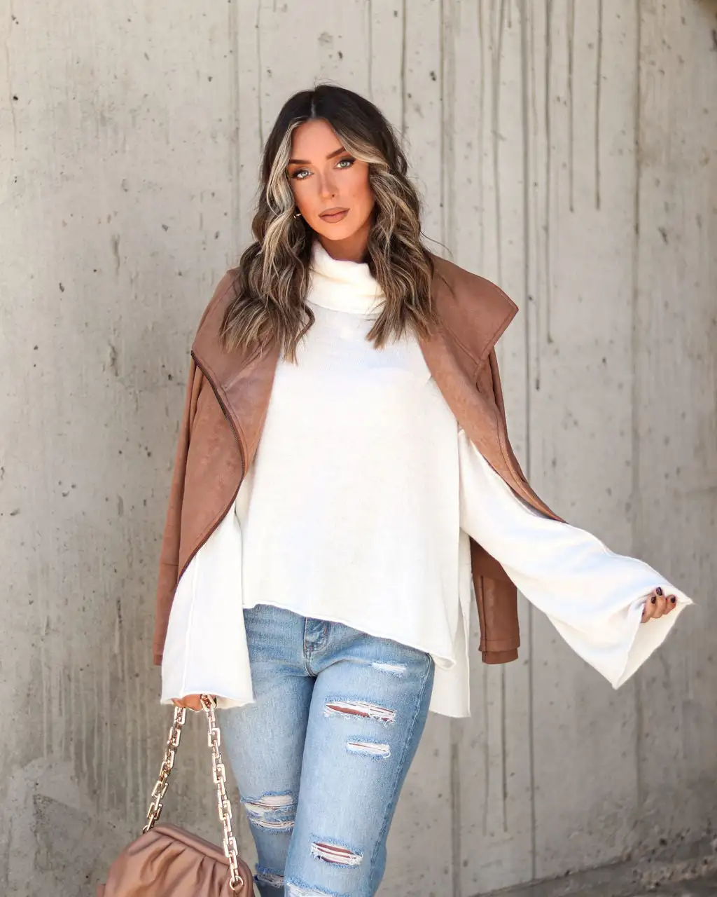 DRES-001 Unfinished Biz Knit Turtleneck Pullover Sweater - Cream - FINAL SALE 7 DRES-001 Unfinished Biz Knit Turtleneck Pullover Sweater - Cream - FINAL SALE - Image 7