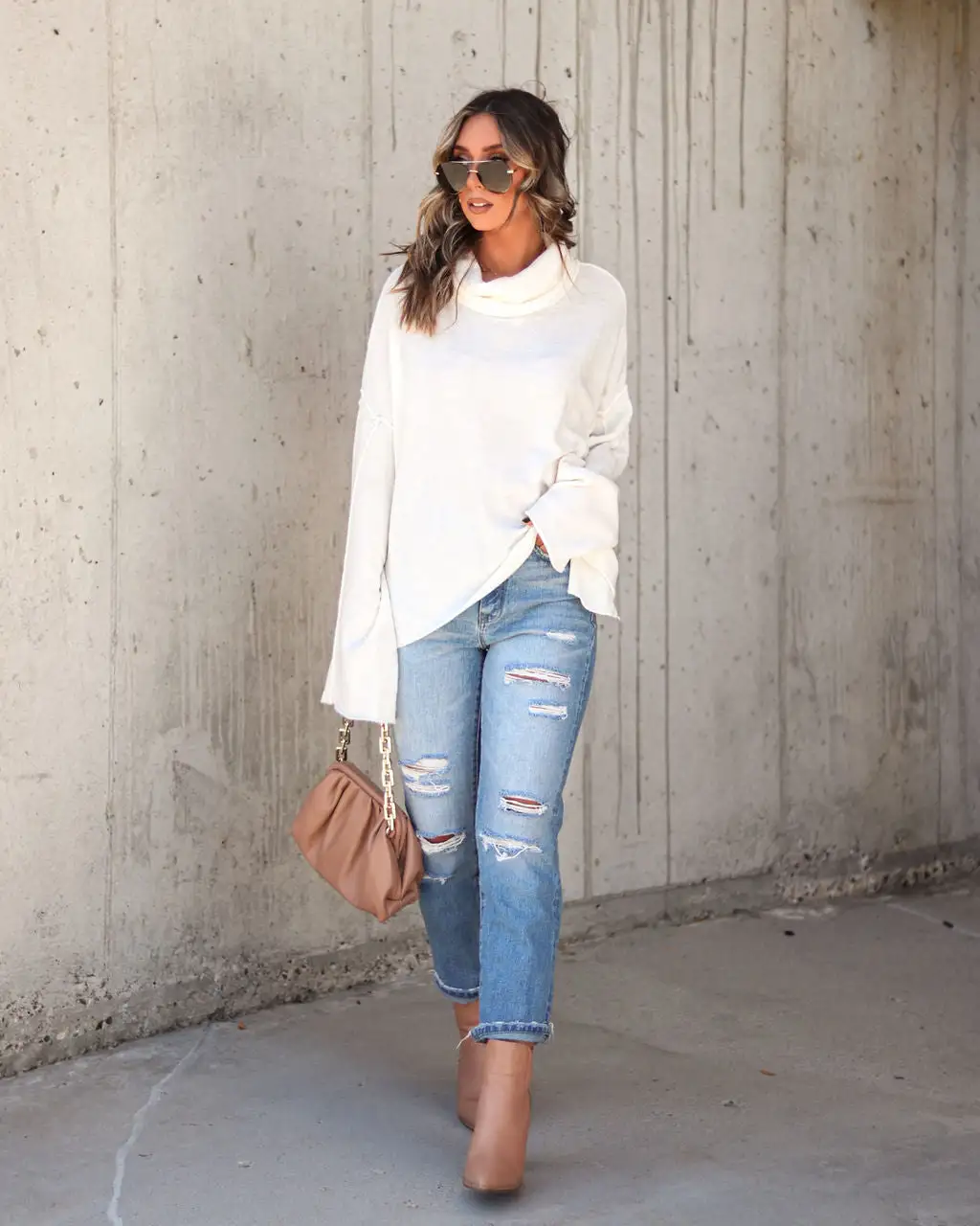 DRES-001 Unfinished Biz Knit Turtleneck Pullover Sweater - Cream - FINAL SALE 2 DRES-001 Unfinished Biz Knit Turtleneck Pullover Sweater - Cream - FINAL SALE - Image 2