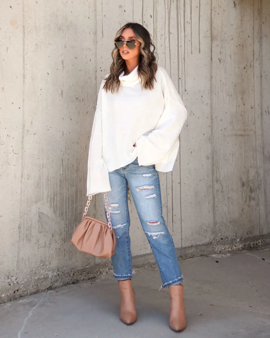 DRES-001 Unfinished Biz Knit Turtleneck Pullover Sweater - Cream - FINAL SALE 1 DRES-001 Unfinished Biz Knit Turtleneck Pullover Sweater - Cream - FINAL SALE