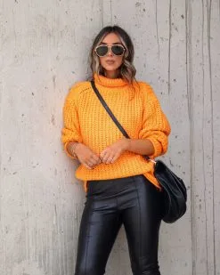 Connie Turtleneck Knit Sweater - Tangerine - FINAL SALE