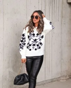 Mon Cheri Floral Knit Pullover Sweater - Cream - FINAL SALE