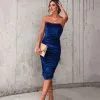 Amore Strapless Drape Burnout Velvet Midi Dress - Navy - FINAL SALE