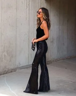 I Will Survive Sequin Flare Pants - Black - FINAL SALE