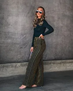 DEE-001 Wynona Pocketed Stripe Metallic Pants - Black/Gold - FINAL SALE