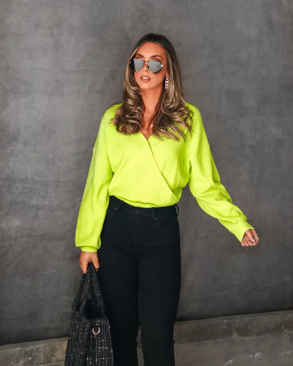 Natalia Lightweight Ribbed Sweater Top - Lime - FINAL SALE 2 Natalia Lightweight Ribbed Sweater Top - Lime - FINAL SALE - Image 2