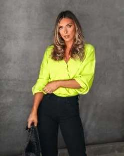 Natalia Lightweight Ribbed Sweater Top - Lime - FINAL SALE