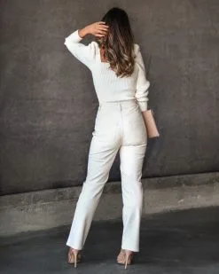 ENDL-001 Claudette Faux Leather Pocketed High Waisted Pants - Cream - FINAL SALE -clothes Sales Myproject 1 2022 12 02T094537.071