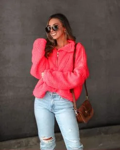 Octavia Pocketed Half Zip Fleece - Coral - FINAL SALE