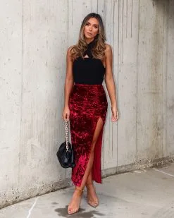 ENDL-001 Dash Of Winter Velvet Ruched Slit Maxi Skirt - Wine - FINAL SALE -clothes Sales Myproject 1 2022 12 16T085218.597