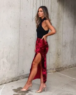 ENDL-001 Dash Of Winter Velvet Ruched Slit Maxi Skirt - Wine - FINAL SALE -clothes Sales Myproject 1 2022 12 16T085232.062