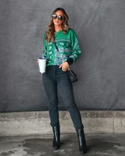 Westley Knit Bandana Sweater - Hunter Green - FINAL SALE