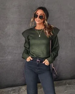 FORE-001 Make It Unique Knit Padded Shoulder Sweater - Olive - FINAL SALE -clothes Sales Myproject 1 2022 12 16T113052.801