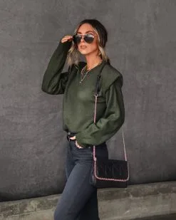 FORE-001 Make It Unique Knit Padded Shoulder Sweater - Olive - FINAL SALE -clothes Sales Myproject 1 2022 12 16T113104.026