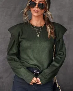 FORE-001 Make It Unique Knit Padded Shoulder Sweater - Olive - FINAL SALE