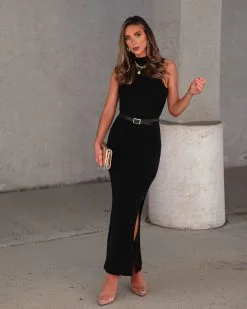 MABL-001 Aaliyah Side Slit Maxi Skirt - Black - FINAL SALE