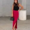 MABL-001 Aaliyah Side Slit Maxi Skirt - Berry - FINAL SALE