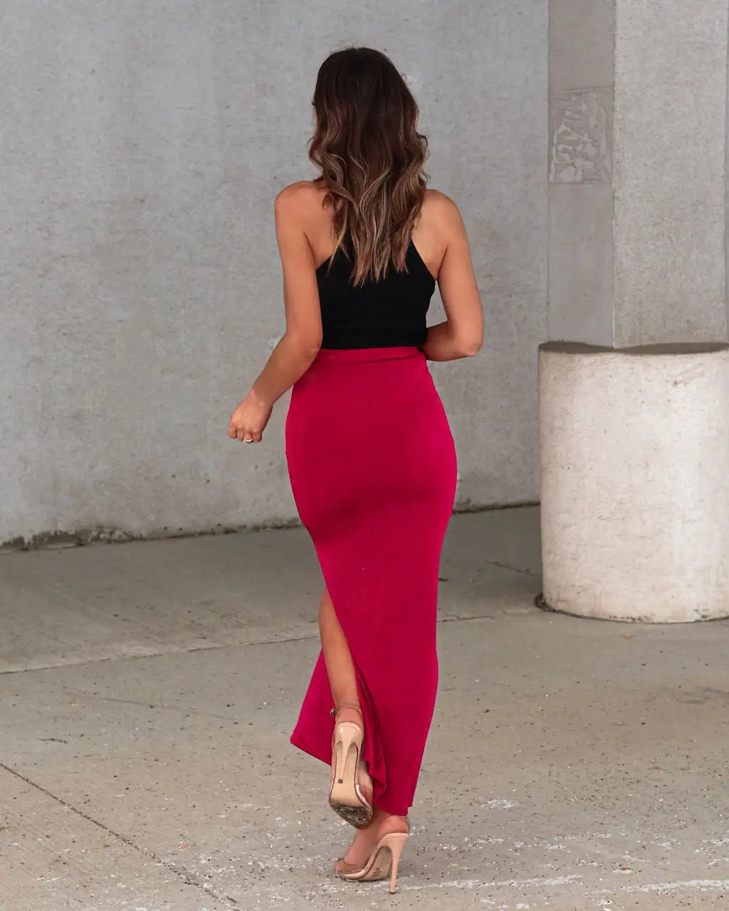 MABL-001 Aaliyah Side Slit Maxi Skirt - Berry - FINAL SALE 4 MABL-001 Aaliyah Side Slit Maxi Skirt - Berry - FINAL SALE - Image 4