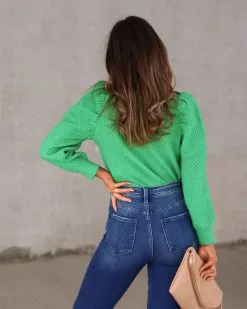 Teagan Knit Puff Sleeve Sweater - Green - SALE -clothes Sales Myproject 1 2022 12 30T142320.135