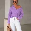 Sherlyn Cotton Button Down Top - Lilac - SALE