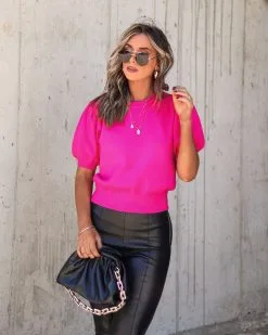 Livia Puff Sleeve Knit Sweater Top - Fuchsia 9 Livia Puff Sleeve Knit Sweater Top - Fuchsia -clothes Sales Myproject 1 10