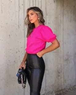 Livia Puff Sleeve Knit Sweater Top - Fuchsia 7 Livia Puff Sleeve Knit Sweater Top - Fuchsia -clothes Sales Myproject 1 11