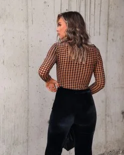 DRES-001 All The Craze Velvet Mesh Houndstooth Bodysuit -clothes Sales Myproject 1 38