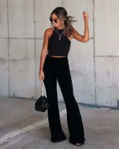 SALT-001 Amani High Rise Velvet Flare Pants - Black - FINAL SALE