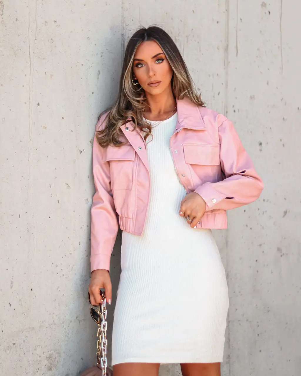 LUMI-001 Gretchen Faux Leather Jacket - Light Pink - FINAL SALE 5 LUMI-001 Gretchen Faux Leather Jacket - Light Pink - FINAL SALE - Image 5