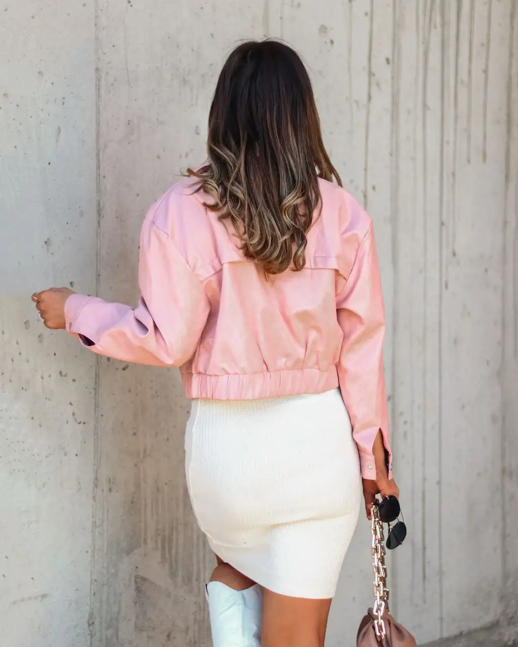 LUMI-001 Gretchen Faux Leather Jacket - Light Pink - FINAL SALE 4 LUMI-001 Gretchen Faux Leather Jacket - Light Pink - FINAL SALE - Image 4